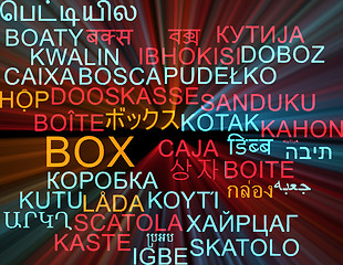 Image showing Box multilanguage wordcloud background concept glowing