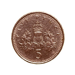 Image showing Retro look Five pence coin