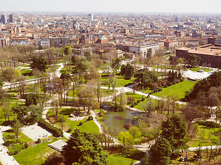 Image showing Retro look Milan aerial view