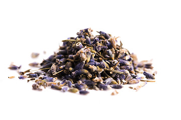 Image showing Lavender Herb Bud Flower tea Heap pile surface top view isolated