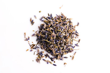 Image showing Lavender Herb Bud Flower tea Heap pile surface top view isolated