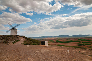 Image showing Traditional white windmill in Consuegra, Spain