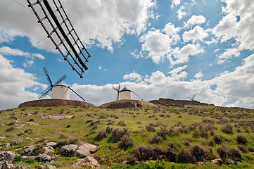 Image showing Traditional white windmills in Consuegra, Spain