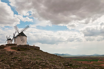 Image showing Traditional white windmills in Consuegra, Spain