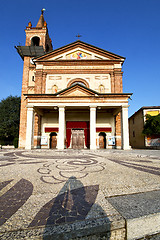 Image showing parabiago   the old   church  closed brick tower sidewalk  lomba