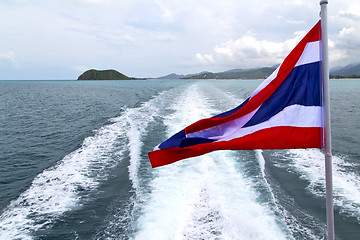 Image showing asia myanmar kho samui bay isle waving flag    in thailand  