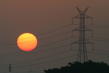 Image showing Hazy industrial sunrise