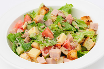 Image showing salad with cheese, ham and fresh vegetables