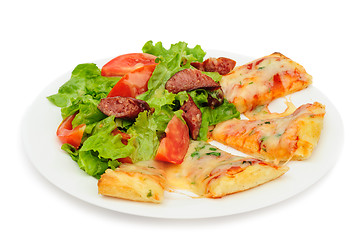 Image showing Pizza slices and salad