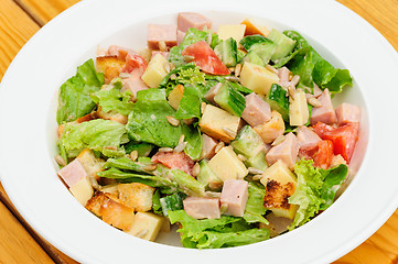 Image showing salad with cheese, ham and fresh vegetables