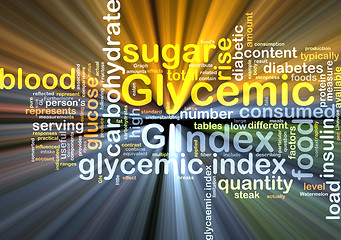 Image showing glycemic index feedback wordcloud concept illustration glowing