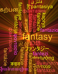 Image showing Fantasy multilanguage wordcloud background concept glowing