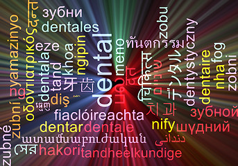 Image showing Dental multilanguage wordcloud background concept glowing