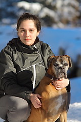 Image showing young woman with boxer dog