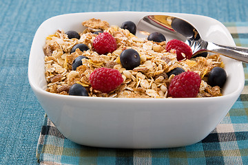 Image showing Muesli with Raspberries and Blueberries