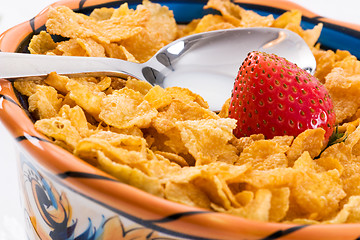 Image showing Corn Flakes and Strawberries - Close up
