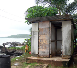 Image showing OUTHOUSE TOILETS BY SEA