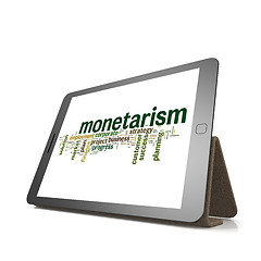 Image showing Monetarism word cloud on tablet