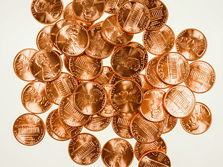 Image showing Retro look Dollar coins 1 cent wheat penny cent