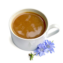 Image showing Chicory drink in white cup with blue flower