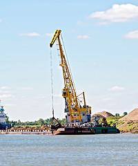 Image showing Crane river with barge