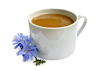 Image showing Chicory drink in white cup with flower