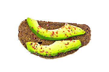 Image showing Sandwich with avocado and spices on top
