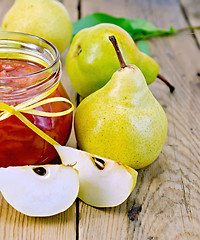 Image showing Jam pear on wooden board