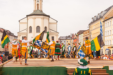 Image showing Traunstein/Germany/Bavaria, April 06th: Historical sword dance at the Georgirittes in Traunstein on the Easter Monday