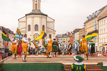 Image showing Traunstein/Germany/Bavaria, April 06th: Historical sword dance at the Georgirittes in Traunstein on the Easter Monday