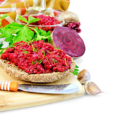 Image showing Sandwich with beet caviar and spices