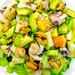 Image showing Salad seafood and avocado on top