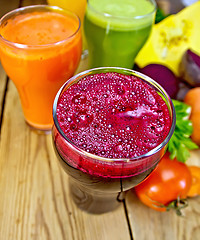 Image showing Juice beetroot and vegetable on board top