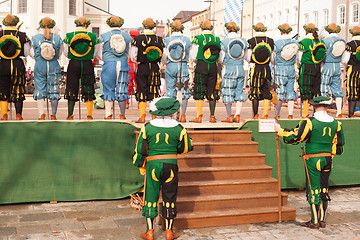 Image showing Traunstein/Germany/Bavaria, April 06th: Historical sword dance at the Georgirittes in Traunstein on the Easter Monday