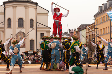 Image showing Traunstein/Germany/Bavaria, April 06th: Historical sword dance at the Georgirittes in Traunstein on the Easter Monday