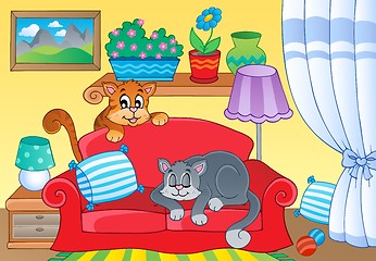 Image showing Room with two cats on sofa