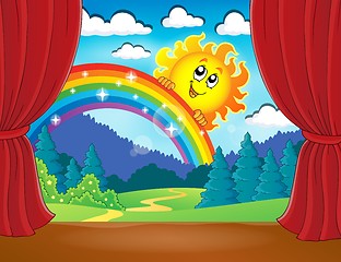 Image showing Stage with rainbow and sun