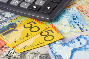 Image showing Forex - Australia and New Zealand currency pair with calculator
