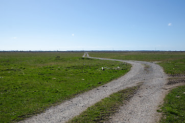 Image showing Tracks into a plain landscape