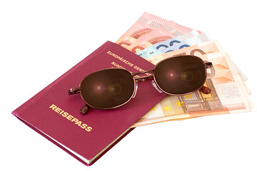 Image showing Passport with sunglasses and money