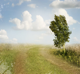 Image showing Summer Landscape Watercolor