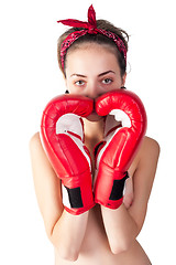 Image showing Pretty nude girl with boxing gloves