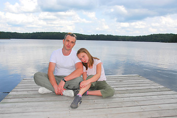 Image showing Father child lake