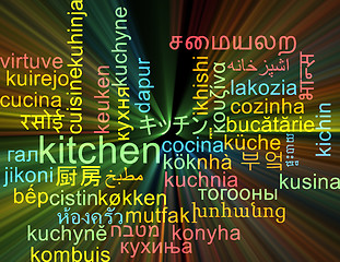 Image showing Kitchen multilanguage wordcloud background concept glowing