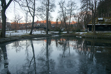 Image showing Sunset with reflections