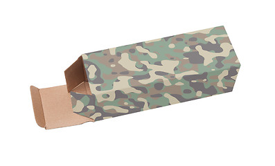 Image showing Camouflaged cardboard box on a white background