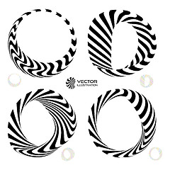 Image showing Vector illustration set of black and white 3d bracelets or rings. 