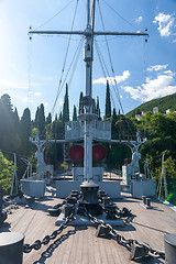 Image showing Gardone Riviera, lake Garda, Italy - May 05, 2014  ship and museum in garden Villa Vittoriale  Home of Gabriele d\'Annunzio