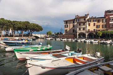 Image showing boats in the harbor, Lake Garda