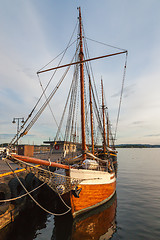 Image showing Old time ship or boat at harbour. Norway